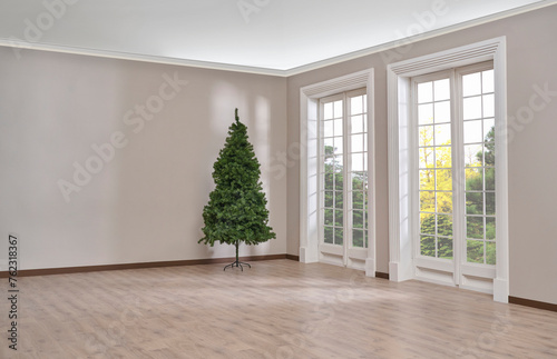 Empty room  wall  window  parquet style  interior concept  area for furniture sofa table carpet decoration.