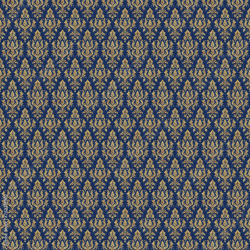 Brocade fabric style seamless repeating pattern illustration.