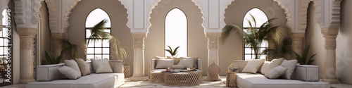 Luxury living room interior with Moroccan style and natural elements