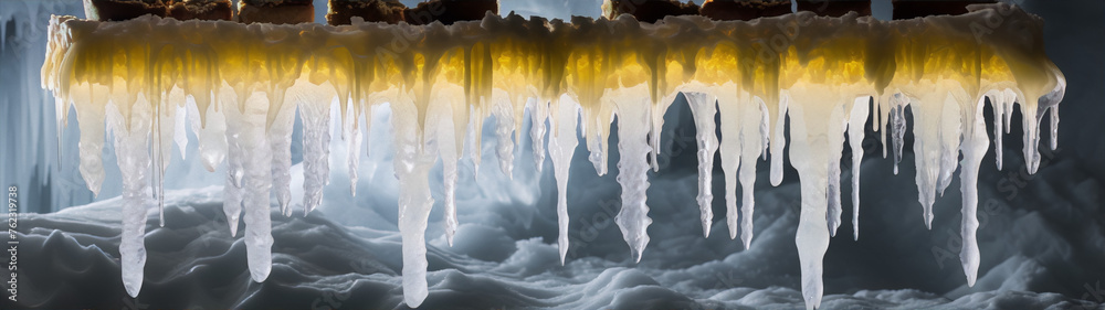 Ice stalactites hanging from a rock in a cave. Ice stalactites hanging from a rock in a cave.