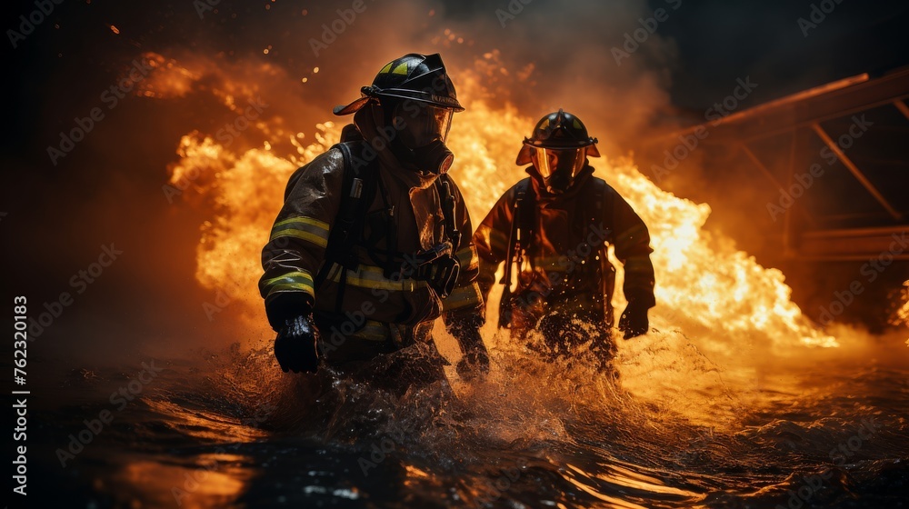Firefighters Walking Through a Blazing Fire Firefighters Walking Through a Blazing Fire