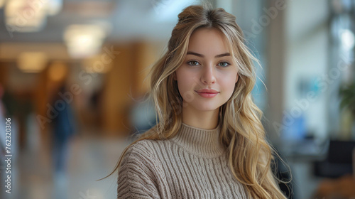 Beautiful Blonde Woman Standing at an Airport