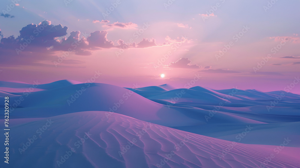 Serene Sunset Over Tranquil Desert Dunes in Pastel Tones