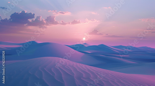 Serene Sunset Over Tranquil Desert Dunes in Pastel Tones