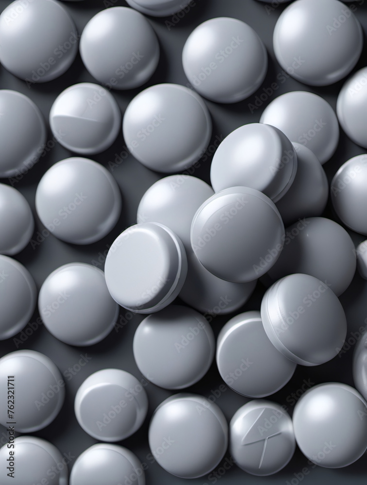 3D Illustration Of A Bunch Of Gray Med Pills