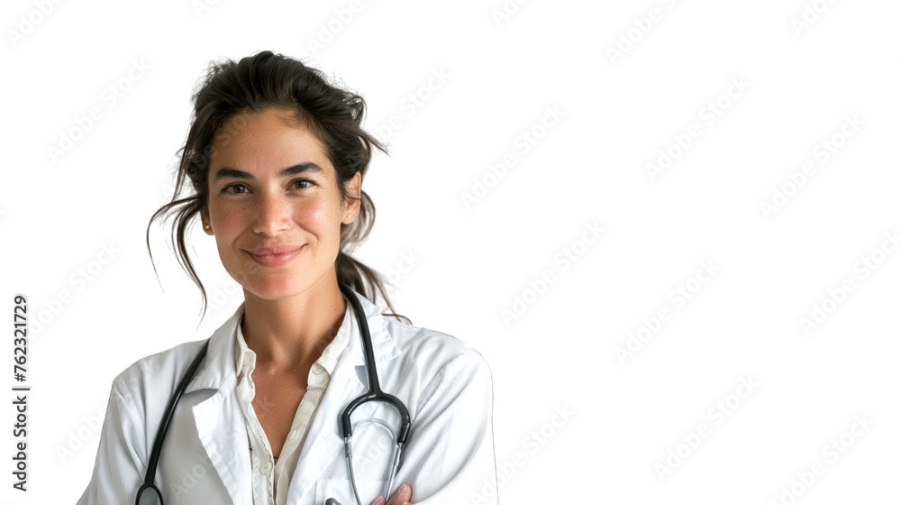 Portrait of an attractive young female doctor in white coat. PNG file of isolated cutout object on transparent background. Portrait of an attractive young female doctor in white coat. PNG file of isolated cutout object on transparent background.