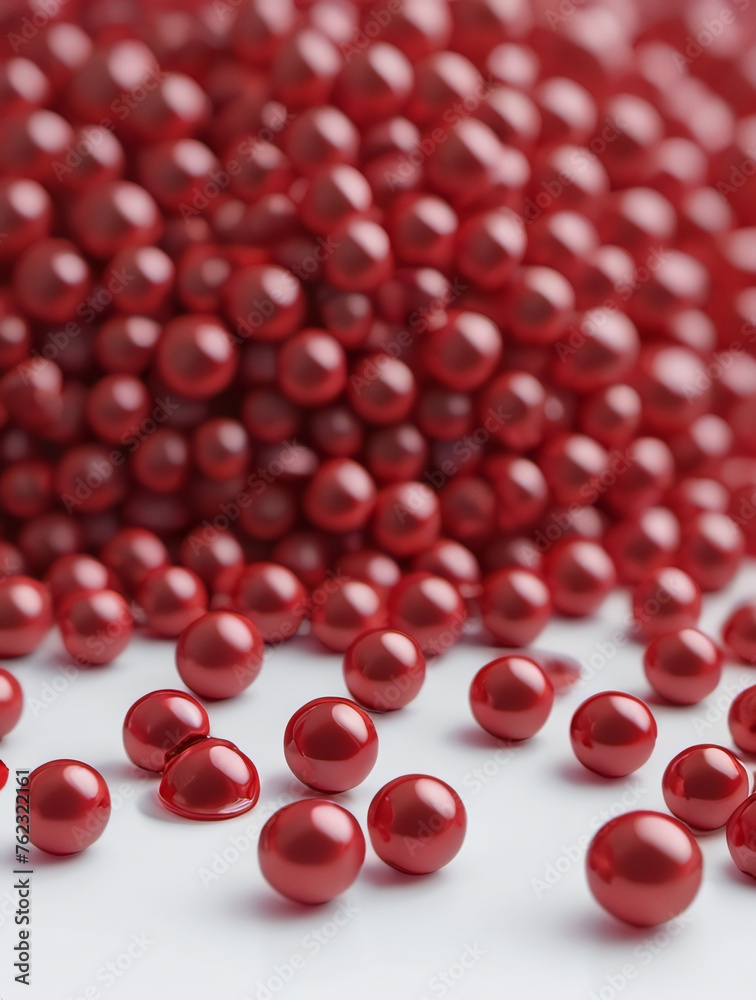 3D Illustration Of Red Plastic Pellets Granules Beads Isolated On A White Background 3D Illustration Of Red Plastic Pellets Granules Beads Isolated On A White Background