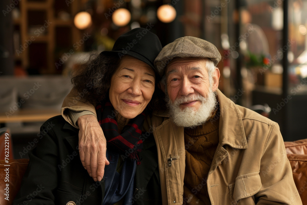 Obraz premium Senior Couple Enjoying Quality Time Together at a Cafe