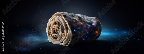 A cross section of a cosmic snail cinnamon roll against a starry background. © amsassia
