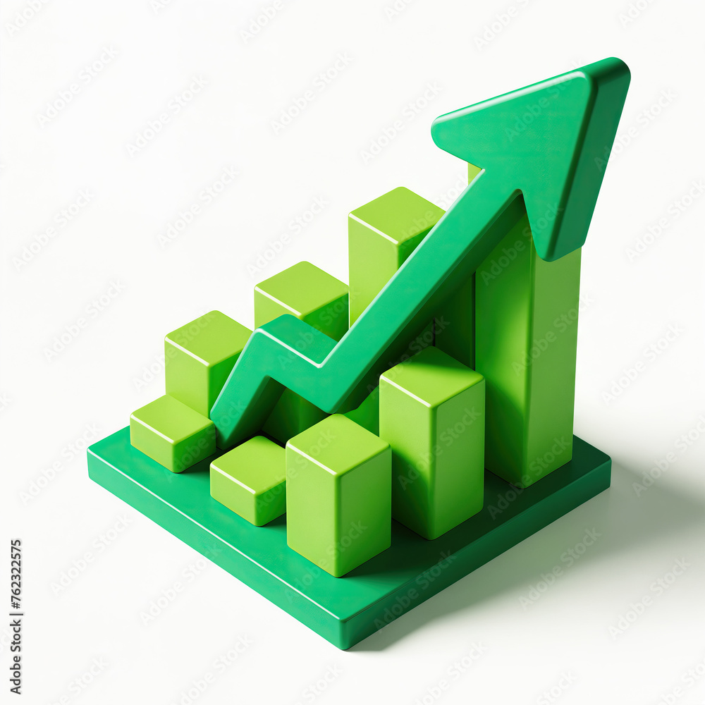 Market trend, investment growth, green arrows up on white background, 3D style illustration Market trend, investment growth, green arrows up on white background, 3D style illustration