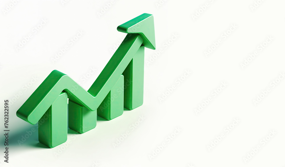 Market trend, investment growth, green arrows up on white background, 3D style illustration Market trend, investment growth, green arrows up on white background, 3D style illustration