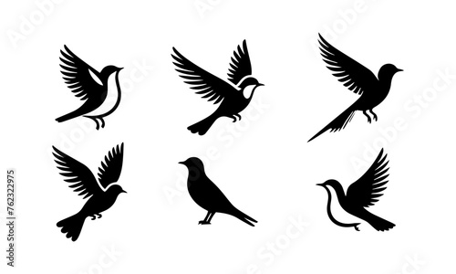 birds silhouette icons set simple style vector image,black and white humming birds vector,silhouettes set