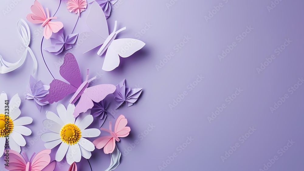 colorful butterfly kirigami violet daisy