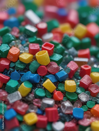 Recycled Crushed Plastic Granules Turned Into New Reused Material, Plastic Crossover, Recycled Plastic With Mixed Colors