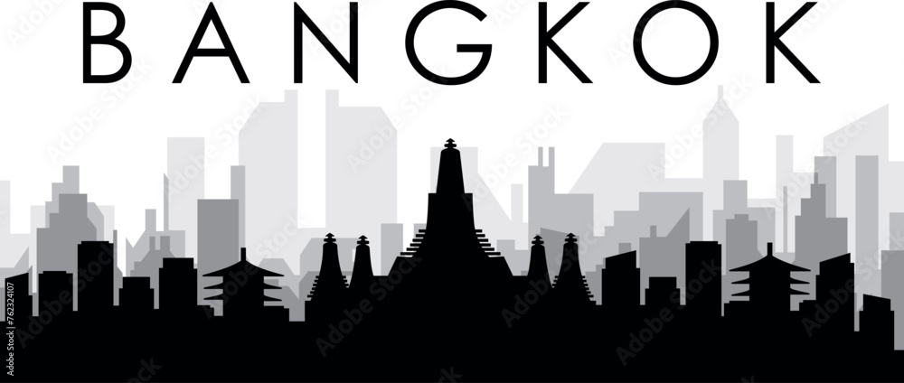 Black cityscape skyline panorama with gray misty city buildings background of BANGKOK, THAILAND