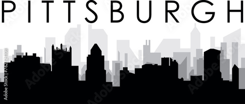 Black cityscape skyline panorama with gray misty city buildings background of PITTSBURGH  USA