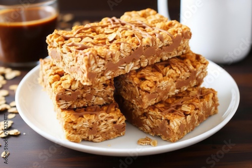Peanut butter granola bars with rolled oats, peanut butter, and maple syrup