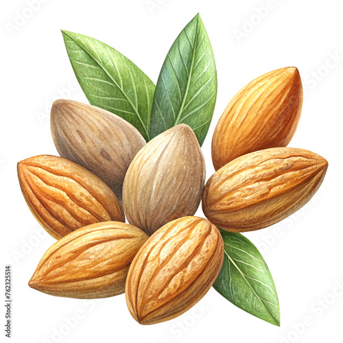 Almond raw piece. Almond full macro shoot nuts healthy food ingredient on white isolated. Almond Clipping path