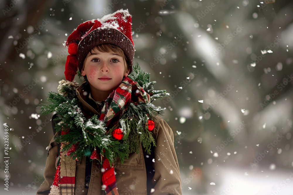 kid on scouting trip with christmas theme kid on scouting trip with christmas theme