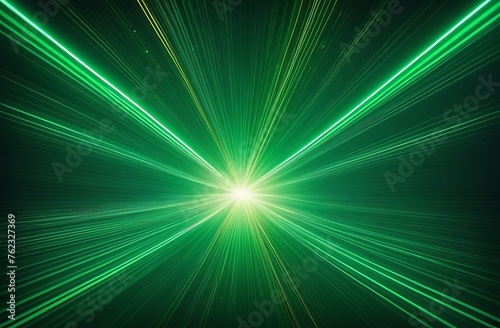 abstract background. Asymmetrical explosion of green light, abstract beautiful rays of light on a dark green green background.
