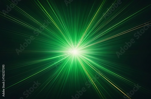 Asymmetrical explosion of green light, abstract beautiful rays of light on a dark green green background. abstract background.