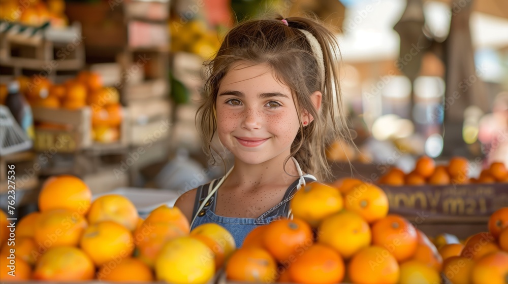 Smiling young girl at a sunny lemonade stand