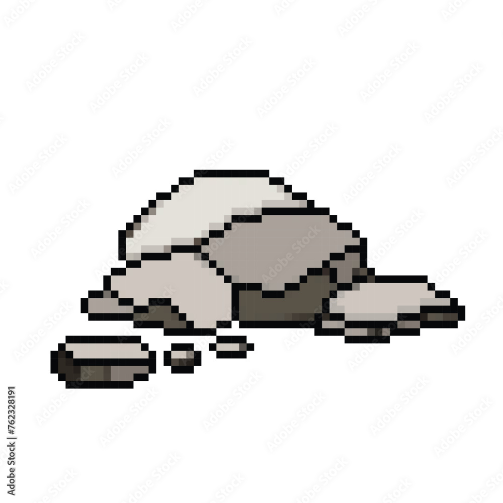 Pixel Floating Rocks Simple Stones or rocks natural object. Pixel art retro vintage video game bit ...