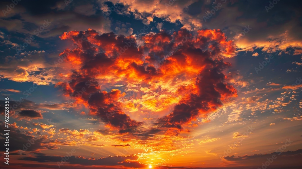 Cloud in the shape of heart, love romantic concept. Sunset background