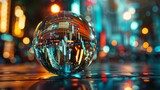 Crystal ball reflecting stock market charts