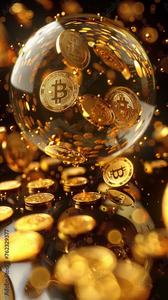 Golden currency symbols orbiting around a crystal ball