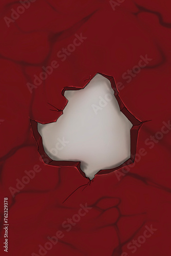 hole in red background, broken, hole through
