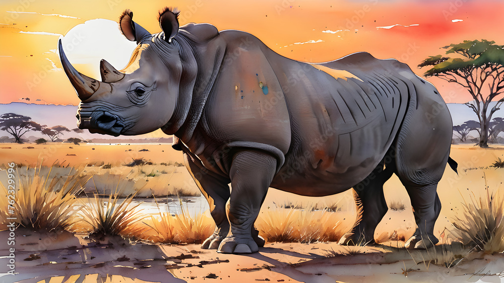 Fototapeta premium rhino in sunset