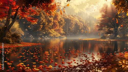 autumn landscape with bright colorful leaves. Indian summer.
