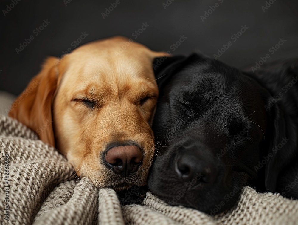 Lovely Labrador retrievers enjoying a gentle touch closeup peaceful domestic scene