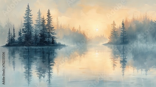 A tranquil depiction of a misty morning, where delicate strokes of oil paint create a soft, ethereal landscape.