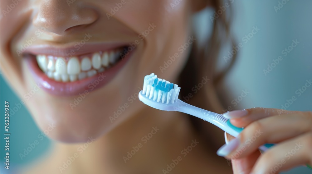 Woman holding a toothbrush with antibacterial toothpaste Woman holding a toothbrush with antibacterial toothpaste