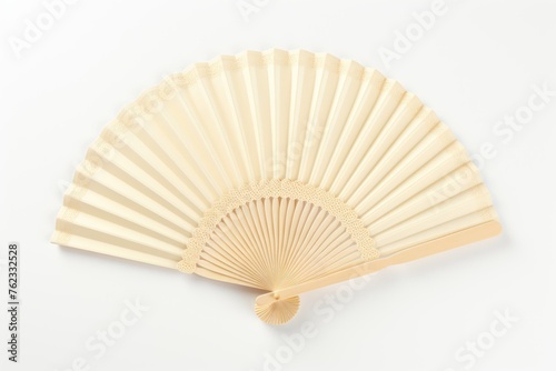 cream color Chinese fan from top view isolated on white background