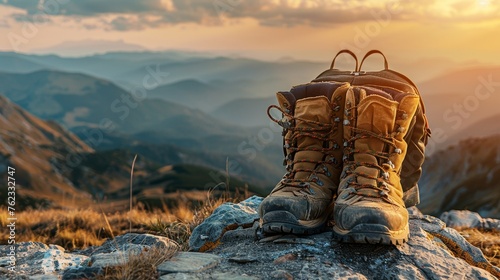 Hiking shoes and hiking mountains