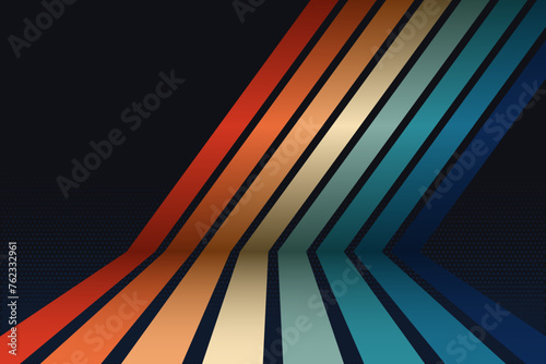 Simple abstract perspective 1970s rainbow line background design. Futuristic retro style concept with colorful vertical lines. Vector illustration
