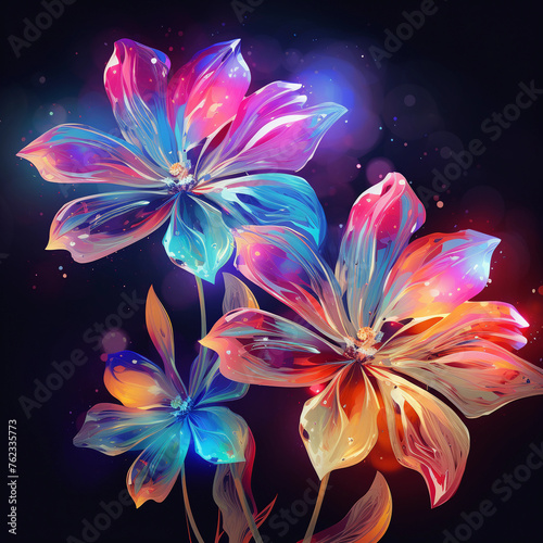 Digital technology transparent colorful flowers abstract graphics poster web page PPT background 