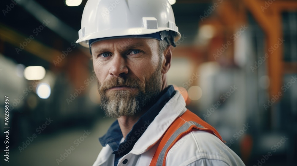 A man with a beard wearing a hard hat, suitable for construction or industrial concepts A man with a beard wearing a hard hat, suitable for construction or industrial concepts