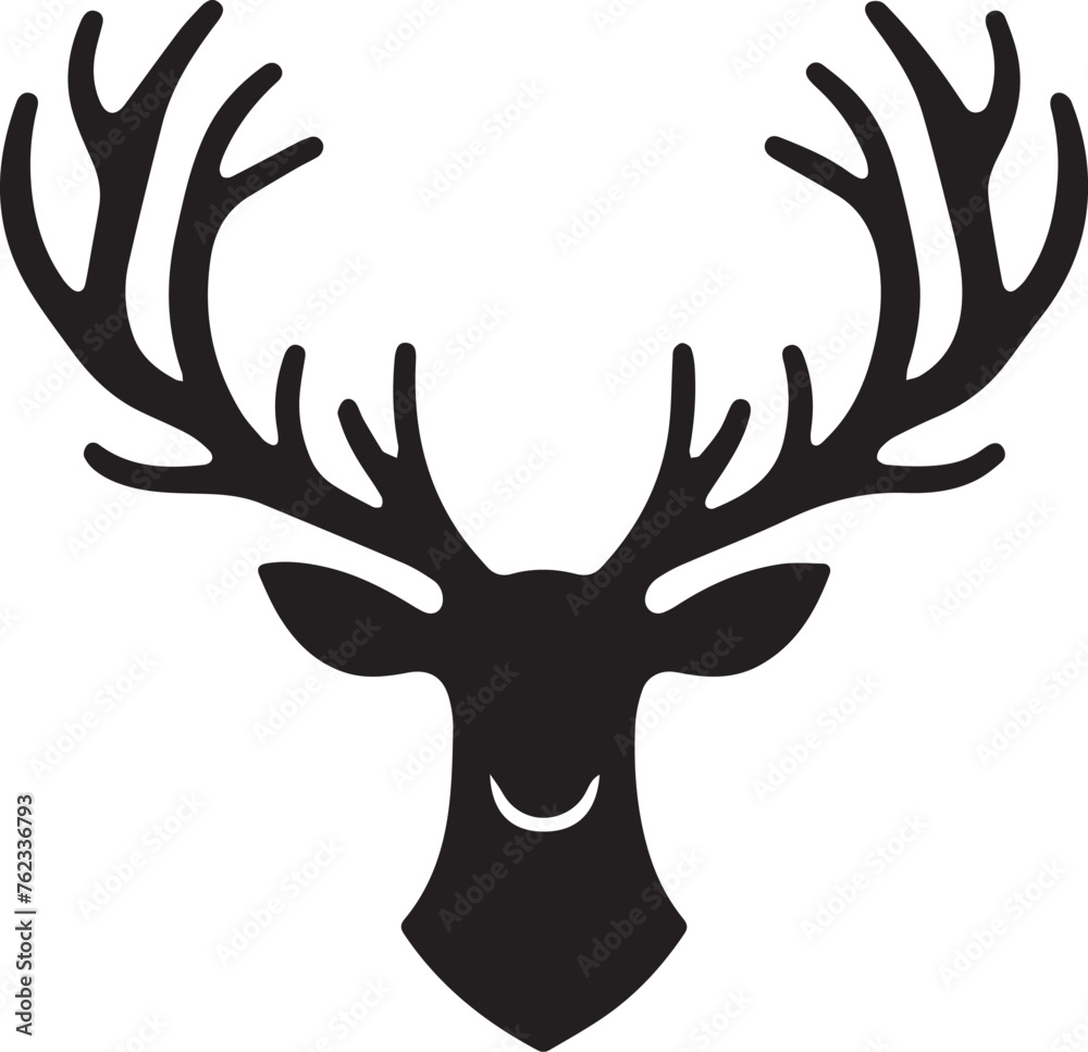 Black deer head with antlers, male deer heads with majestic antlers displayed in various designs and poses
