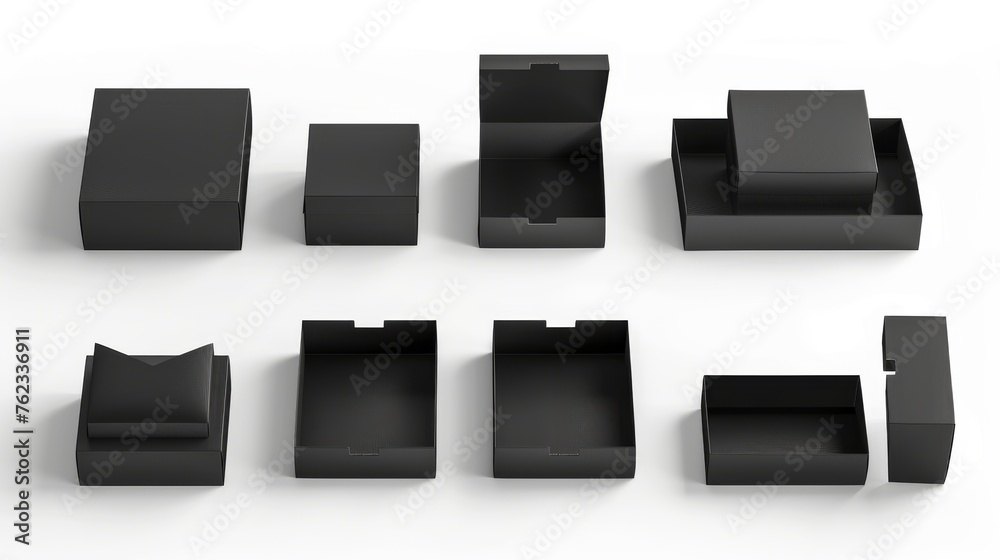 Modern realistic illustration of open and closed 3D carton product packages, mail delivery, parcel shipment, present with blank surface isolated on white. Modern realistic illustration of open and closed 3D carton product packages, mail delivery, parcel shipment, present with blank surface isolated on white.