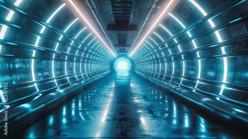 Spaceship corridor. Futuristic tunnel with light  interior view. Future background  business  sci-fi or science concept