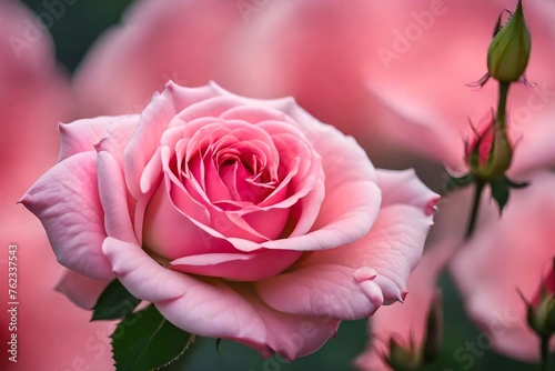 An artistic portrayal of a pink rose showcasing its soft petals  realistically captured in