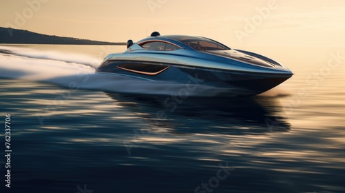 A speed boat speeding across a body of water. Perfect for travel and adventure concepts