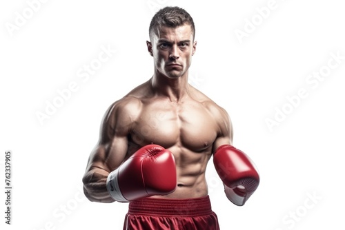 Muscular man posing in boxing gloves, versatile image for fitness and sports concepts