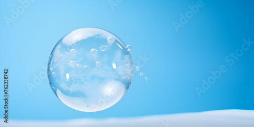 bubbles in water  Soap or water bubbles drop underwater on light blue background vector design element  Large drops of transparent gel liquid water on a blue background top view closeup  Generative AI