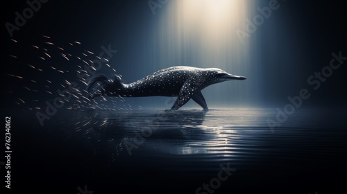Spectacular underwater view of an elegantly gliding dolphin in an unusual and serene oceanic setting