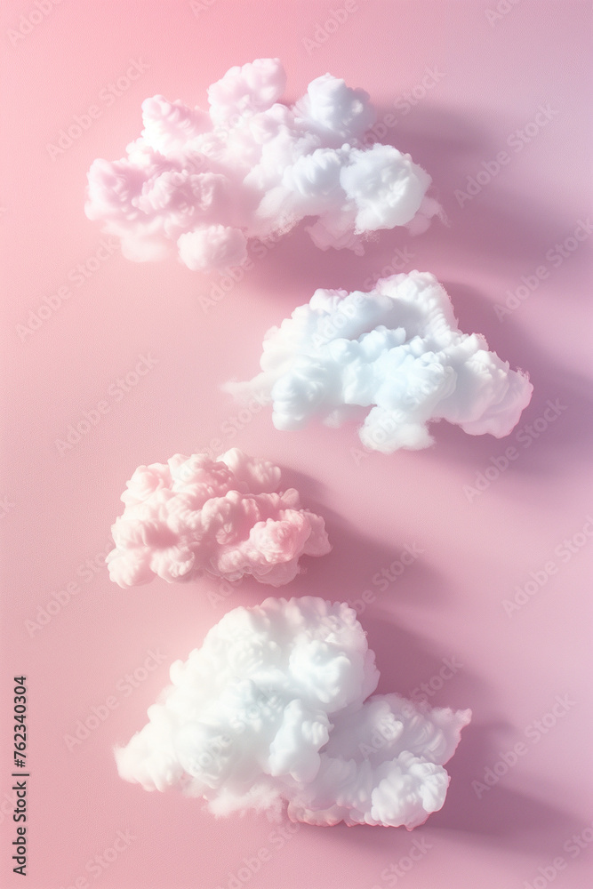 pink and white clouds isolated on pink background 